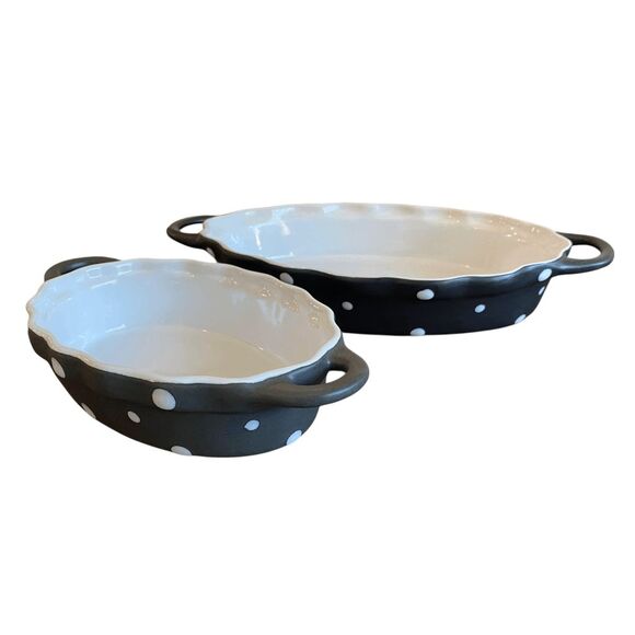 Gold Coast Ceramic Black & White Polka Dot Oval Bakeware Set - Picture 3 of 7